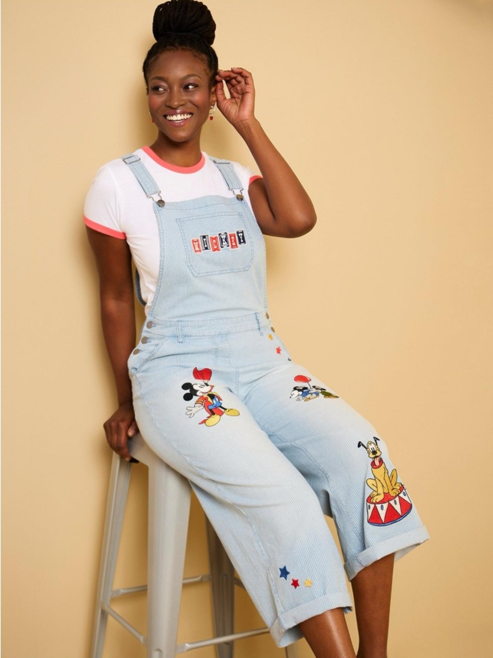 Light Blue Disney Embroidered Denim Overalls Jumpsuit